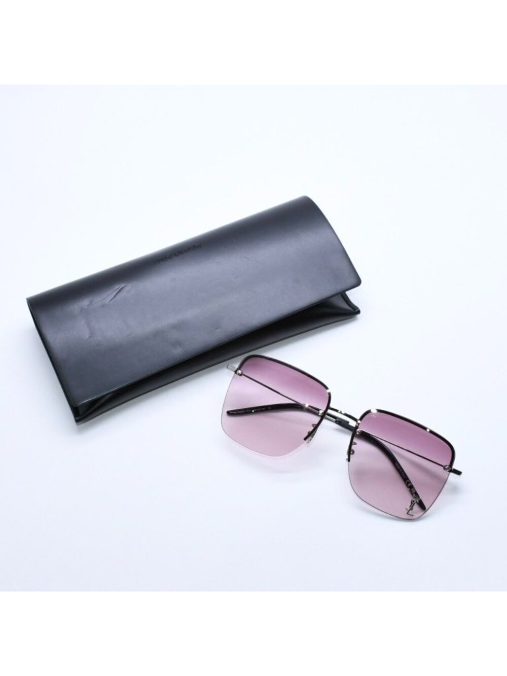 Saint Laurent Sunglasses Gradient Lens Pink Black Silver Eyewear